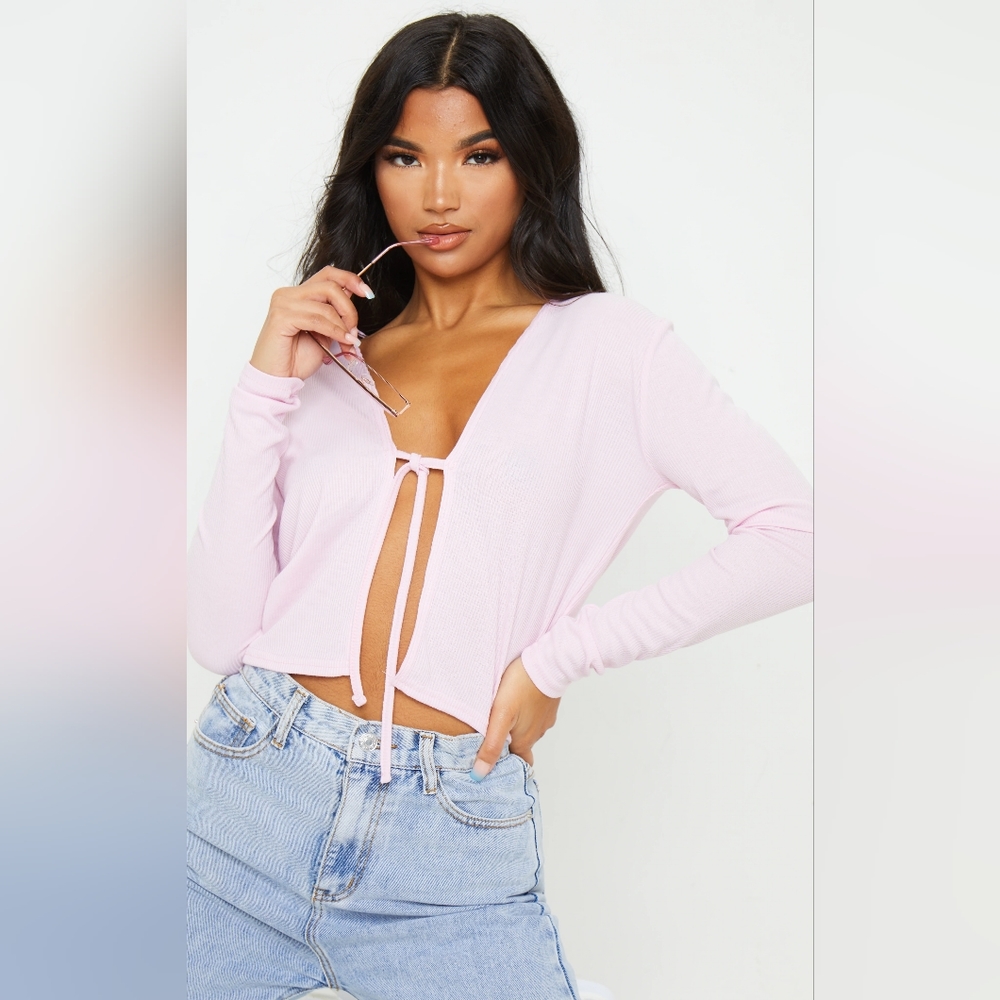 Pink tied cardigan